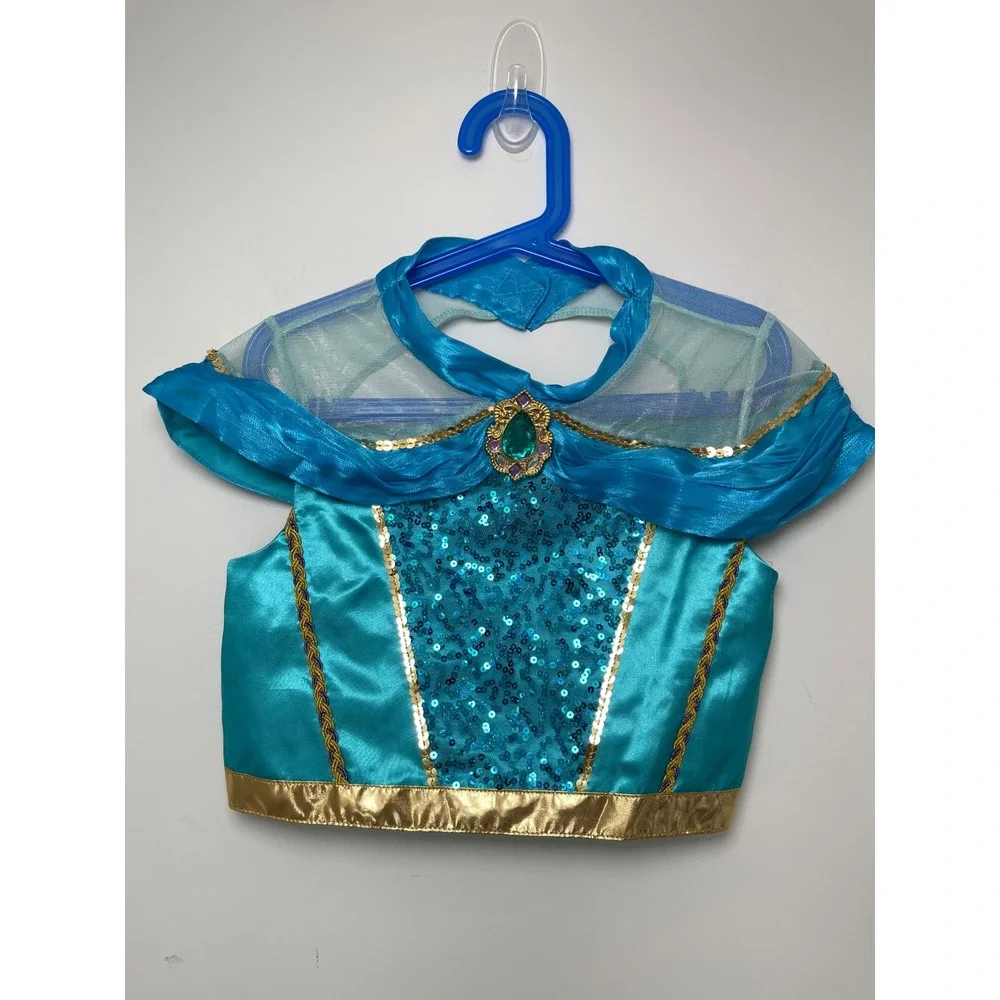 Disney Princess Jasmine Costume Kids M 9/10 Turquoise Gold Sequin 2 pc Set